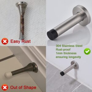 JQK Door Stopper, 304 Stainless Steel Thicken 1mm Sound Dampening Door Stop Bumper Wall Protetor 2 Pack, Brushed, DSB5-BN-P2