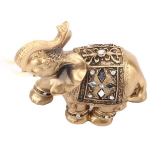 aunmas gold elephant statue, facing upwards elephant figurine with trunk up collectible sculpture decoration for lucky feng shui wealth home decor good luck, 3.54inch