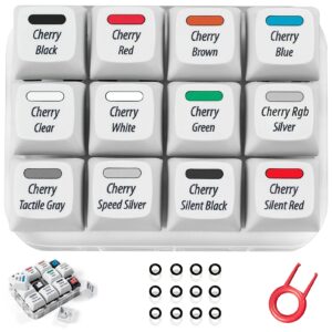 griarrac cherry mx switch tester 12-key mechanical keyboard sampler switch testing tool with keycap puller and 24 o rings, 40a-l & 40a-r (printed pbt keycap)