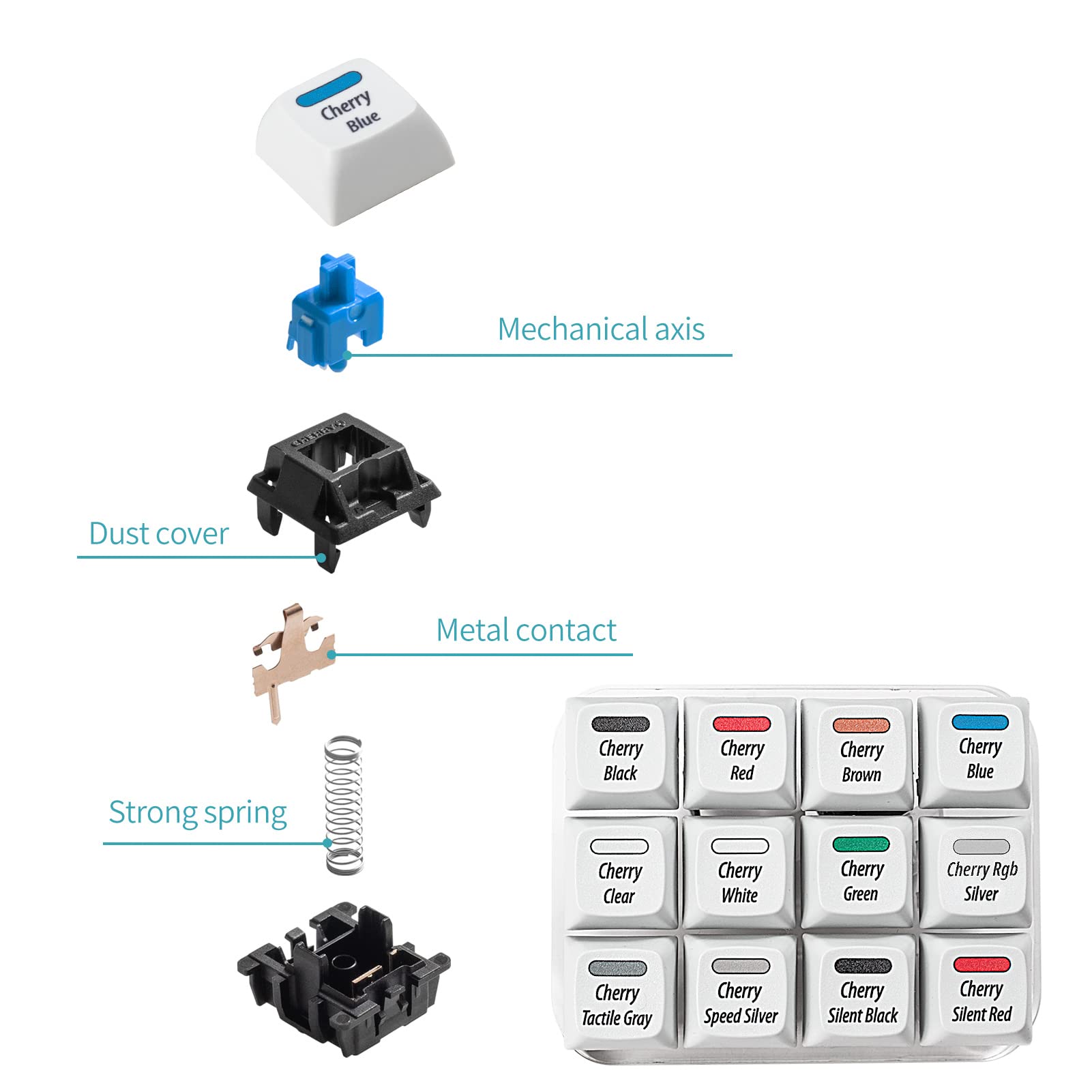 Griarrac Cherry MX Switch Tester 12-Key Mechanical Keyboard Sampler Switch Testing Tool with Keycap Puller and 24 O Rings, 40A-L & 40A-R (Printed PBT Keycap)