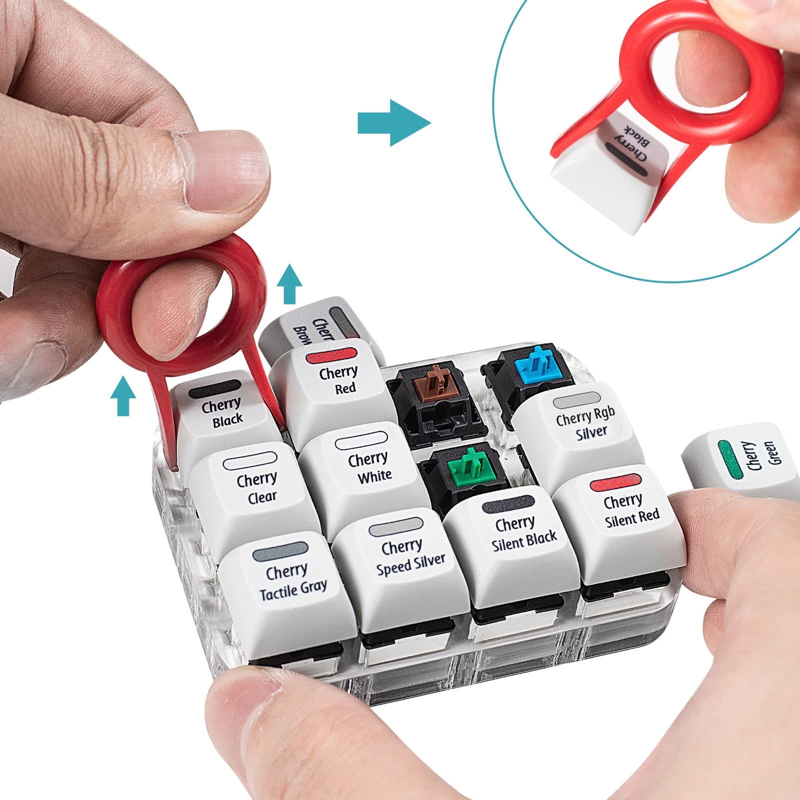 Griarrac Cherry MX Switch Tester 12-Key Mechanical Keyboard Sampler Switch Testing Tool with Keycap Puller and 24 O Rings, 40A-L & 40A-R (Printed PBT Keycap)