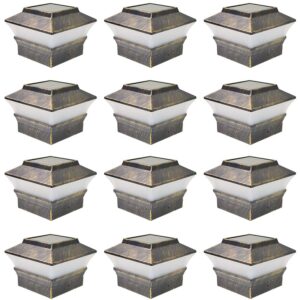 iGlow 12 Pack Vintage Bronze Outdoor 4 x 4 Solar LED Post Deck Cap Square Fence Light Landscape Lamp Lawn PVC Vinyl Wood