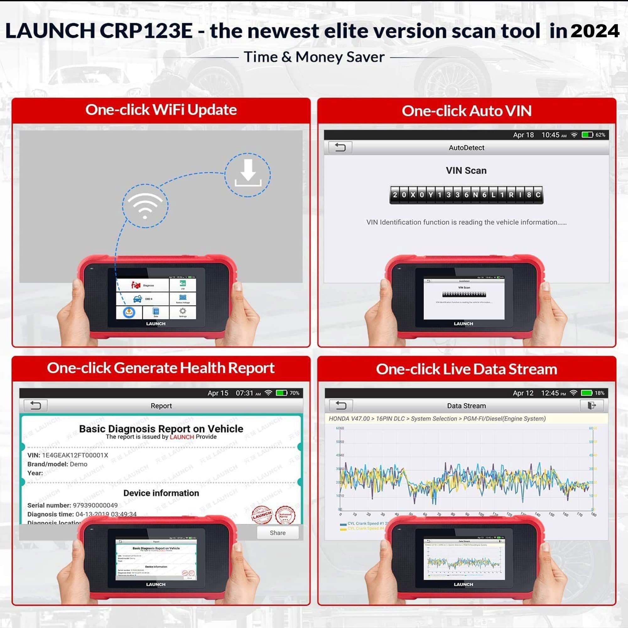 LAUNCH CRP123E OBD2 Scanner Engine Transmission ABS SRS Scan Tool,Code Reader with Oil Reset,SAS Reset,Throttle Adaptation,Wi-Fi Update,AUTO VIN,Car Diagnostic Tool for All Cars,Upgraded Ver.of CRP123