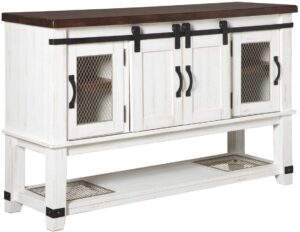 signature design by ashley valebeck farmhouse dining room server or buffet, white & brown