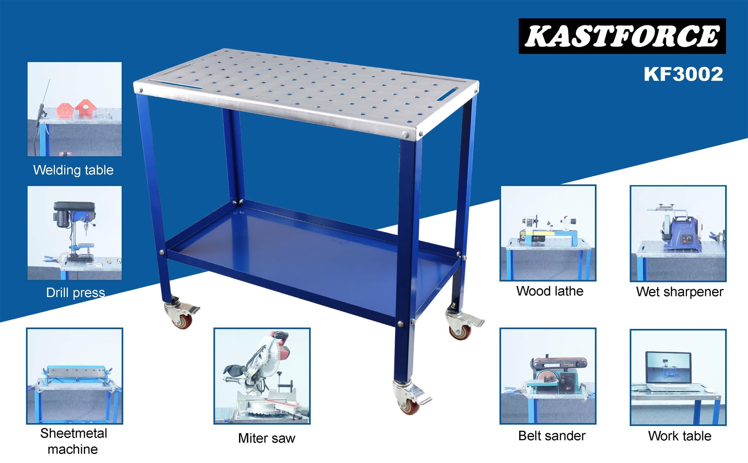 KASTFORCE KF3002 Rust-Free 36”×18” Welding Table 1200 lbs Loading Capacity, Wedling Cart Universal Work Table with 5/8" Holes, Top Thickness up to 10Ga, Withstands Heat up to 1600 Fahrenheit