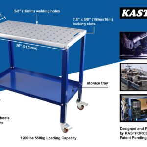 KASTFORCE KF3002 Rust-Free 36”×18” Welding Table 1200 lbs Loading Capacity, Wedling Cart Universal Work Table with 5/8" Holes, Top Thickness up to 10Ga, Withstands Heat up to 1600 Fahrenheit