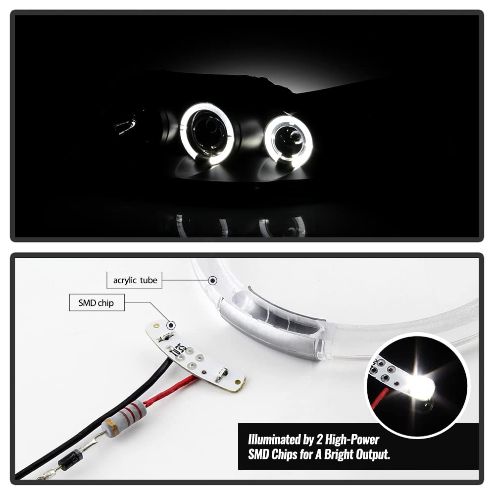 ACANII - For 1999-2004 Ford Mustang LED Halo Ring Black Housing Projector Headlights Headlamps, Driver & Passenger Side