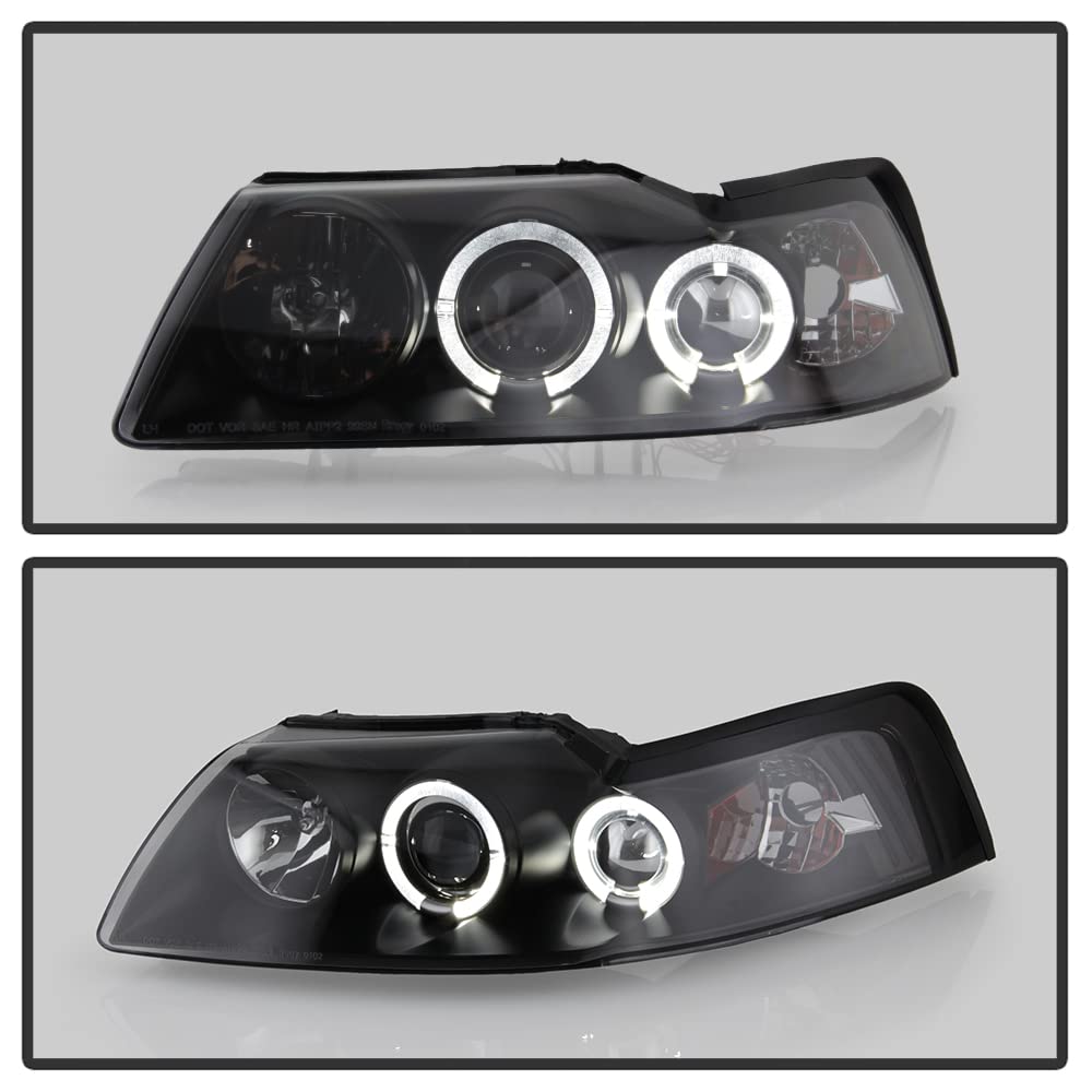 ACANII - For 1999-2004 Ford Mustang LED Halo Ring Black Housing Projector Headlights Headlamps, Driver & Passenger Side