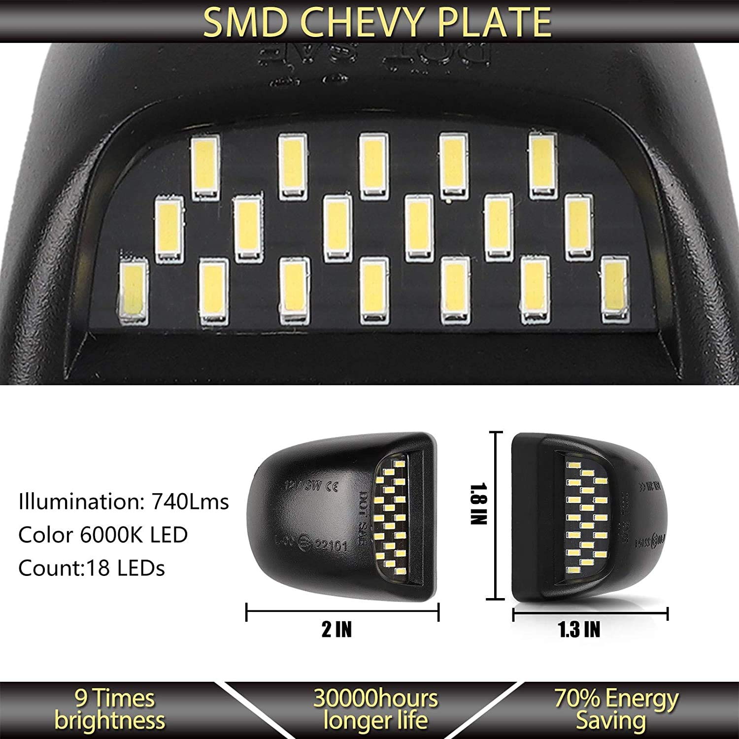 Full LED License Plate Lights Lamp Tag Assembly Replacement for Chevy Silverado 1500 2500 3500 Suburban Tahoe GMC Sierra 1500 2500 3500 Yukon XL Cadillac Escalade with 36 LED 6000K White, Pack of 2