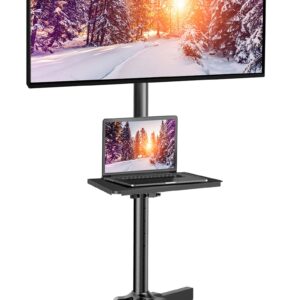 PERLESMITH Mobile TV Cart with Wheels for 23-60 Inch LCD LED OLED Flat Curved Screen Outdoor TVs Height Adjustable Shelf Floor Stand Holds up to 55lbs Monitor TV Holder with Tray Max VESA 400x400mm