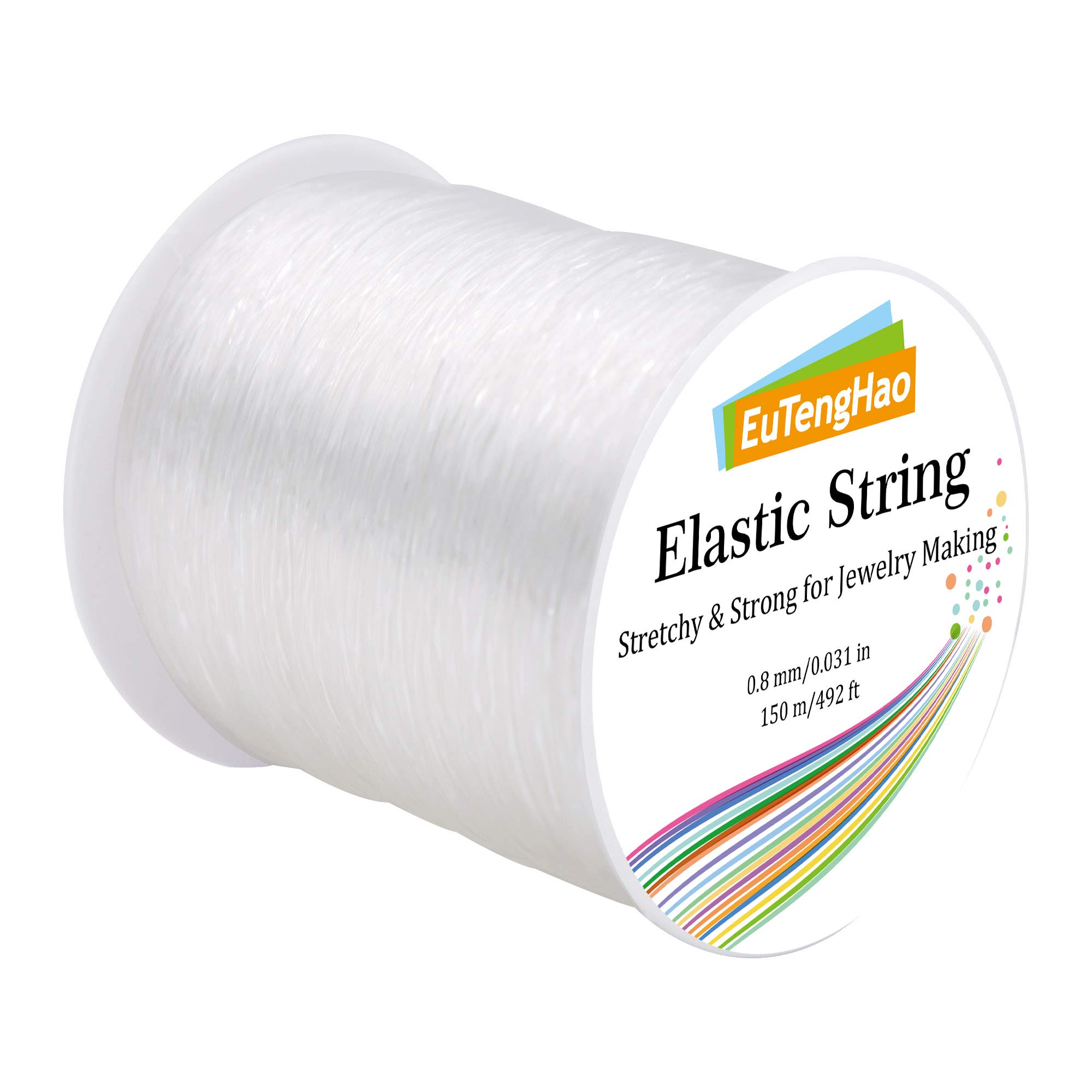 EuTengHao 0.8mm Elastic Bracelet String, Crystal String Cord for Bracelet, 150m Elastic Cord Stretchy Bracelet String Bead Cord Jewelry String for Bracelet, Beading, Jewelry Making(150m/492ft, 0.8mm)