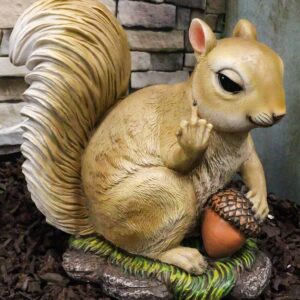 Ebros Gift Large Rude Squirrel Pointing Middle Finger with Acorn Nutty Welcome Guest Greeter Statue 10" Tall Whimsical Woodlands Funny Animal Squirrels Chipmunks Flipping Off Home Decor Figurine