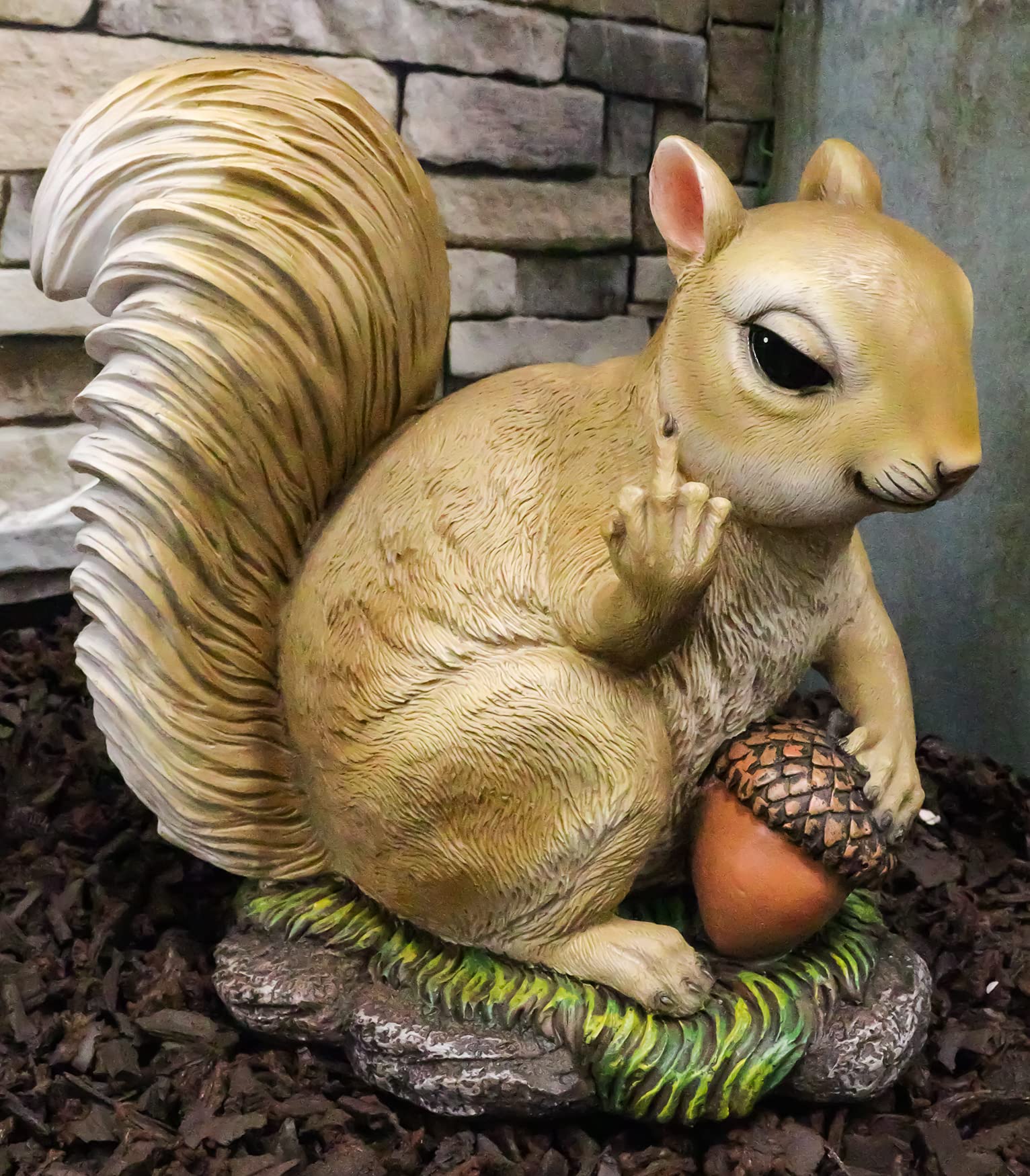 Ebros Gift Large Rude Squirrel Pointing Middle Finger with Acorn Nutty Welcome Guest Greeter Statue 10" Tall Whimsical Woodlands Funny Animal Squirrels Chipmunks Flipping Off Home Decor Figurine