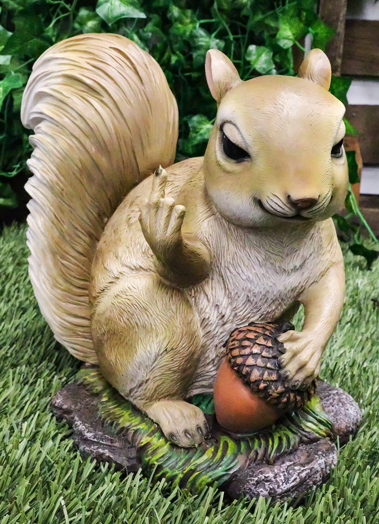 Ebros Gift Large Rude Squirrel Pointing Middle Finger with Acorn Nutty Welcome Guest Greeter Statue 10" Tall Whimsical Woodlands Funny Animal Squirrels Chipmunks Flipping Off Home Decor Figurine