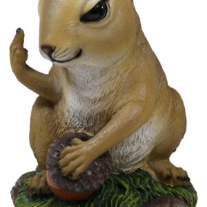 Ebros Gift Large Rude Squirrel Pointing Middle Finger with Acorn Nutty Welcome Guest Greeter Statue 10" Tall Whimsical Woodlands Funny Animal Squirrels Chipmunks Flipping Off Home Decor Figurine