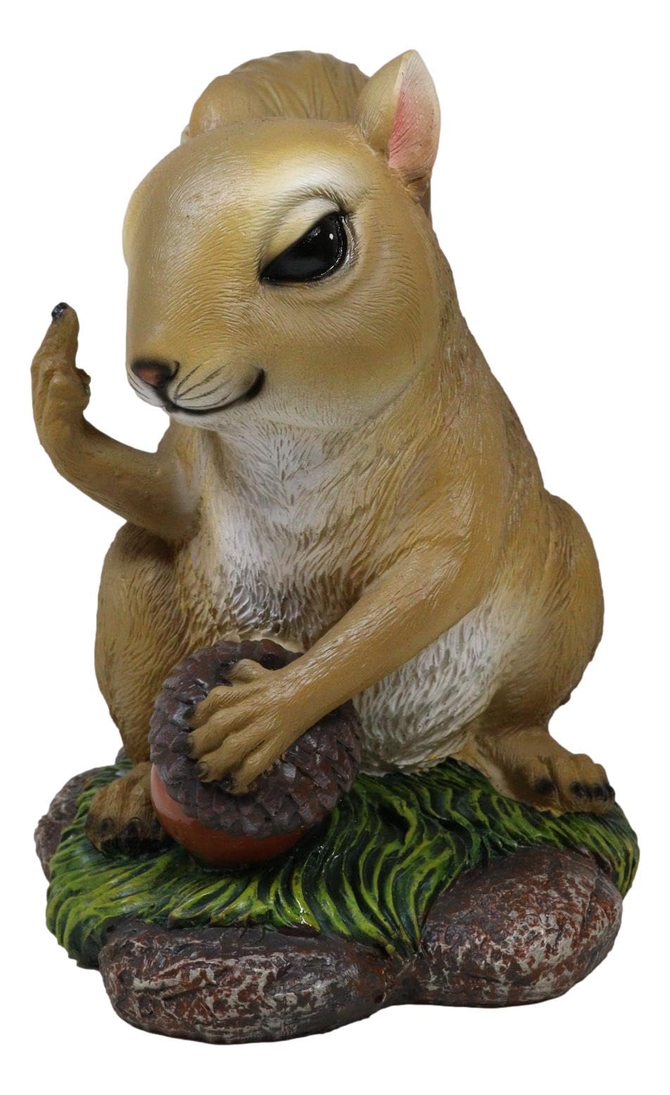 Ebros Gift Large Rude Squirrel Pointing Middle Finger with Acorn Nutty Welcome Guest Greeter Statue 10" Tall Whimsical Woodlands Funny Animal Squirrels Chipmunks Flipping Off Home Decor Figurine