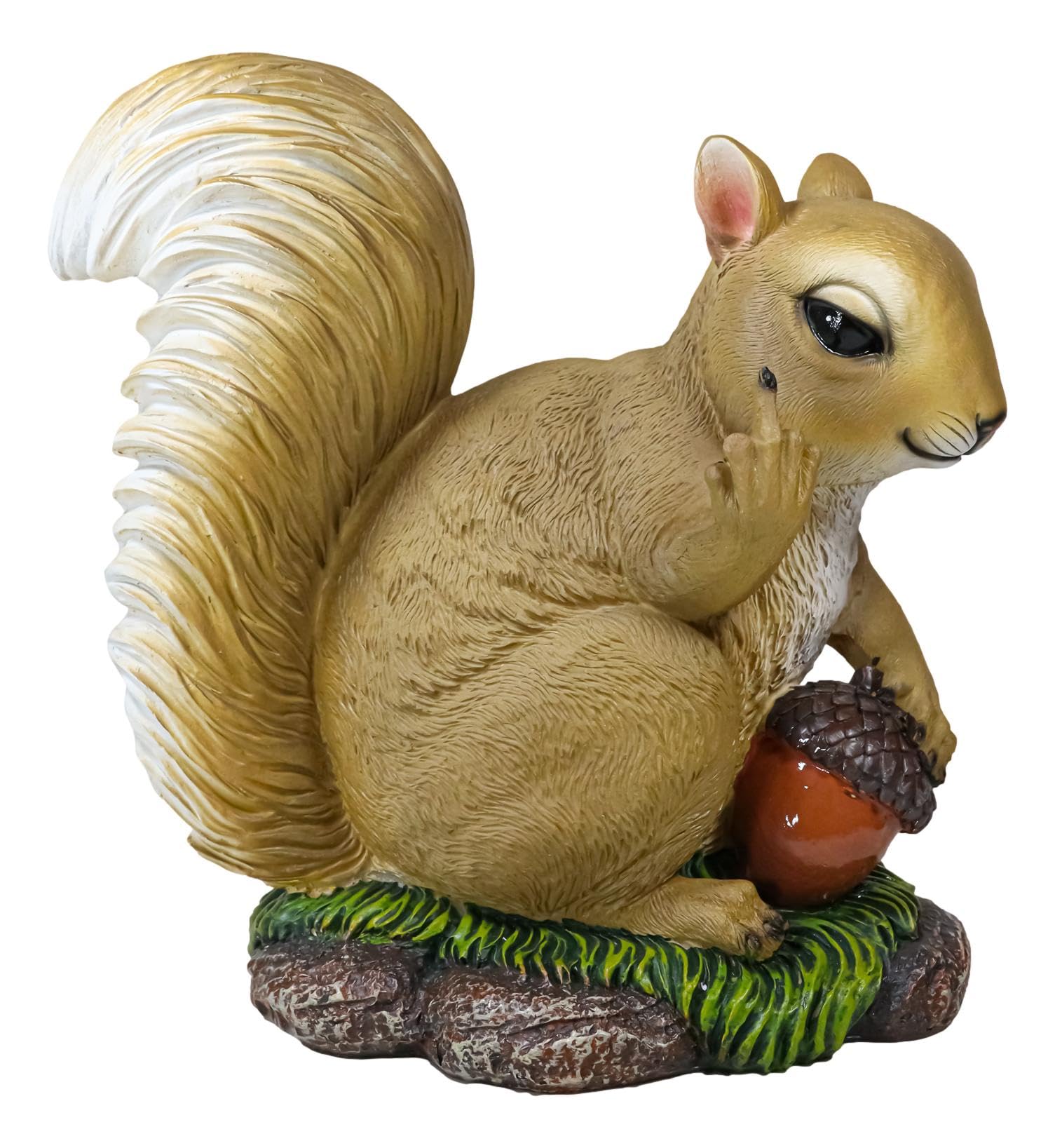 Ebros Gift Large Rude Squirrel Pointing Middle Finger with Acorn Nutty Welcome Guest Greeter Statue 10" Tall Whimsical Woodlands Funny Animal Squirrels Chipmunks Flipping Off Home Decor Figurine