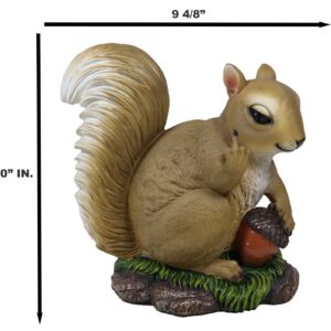 Ebros Gift Large Rude Squirrel Pointing Middle Finger with Acorn Nutty Welcome Guest Greeter Statue 10" Tall Whimsical Woodlands Funny Animal Squirrels Chipmunks Flipping Off Home Decor Figurine