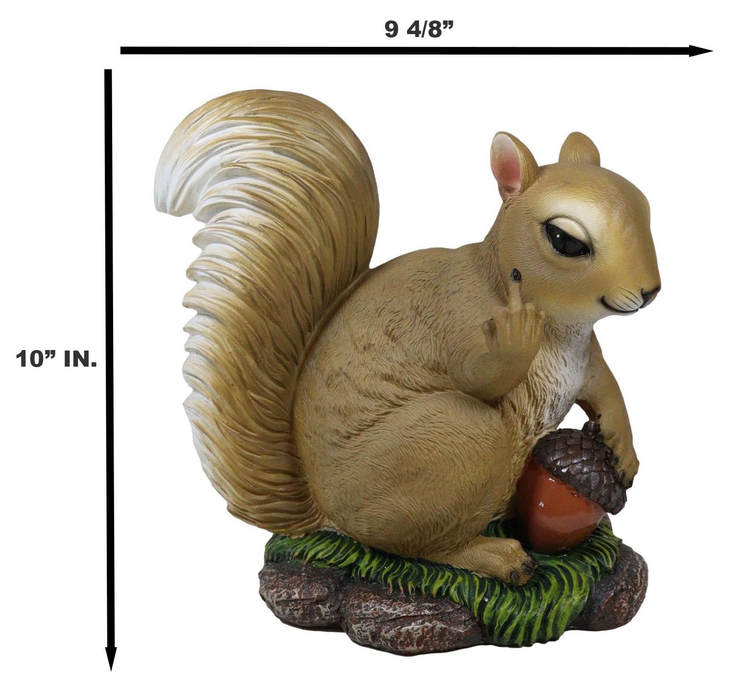 Ebros Gift Large Rude Squirrel Pointing Middle Finger with Acorn Nutty Welcome Guest Greeter Statue 10" Tall Whimsical Woodlands Funny Animal Squirrels Chipmunks Flipping Off Home Decor Figurine