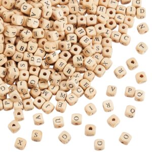 ph pandahall 1060pcs 10mm alphabet wooden beads random natural square wooden beads 3~4mm hole wooden loose beads with initial letter cube beads letter beads for jewelry making and diy projects