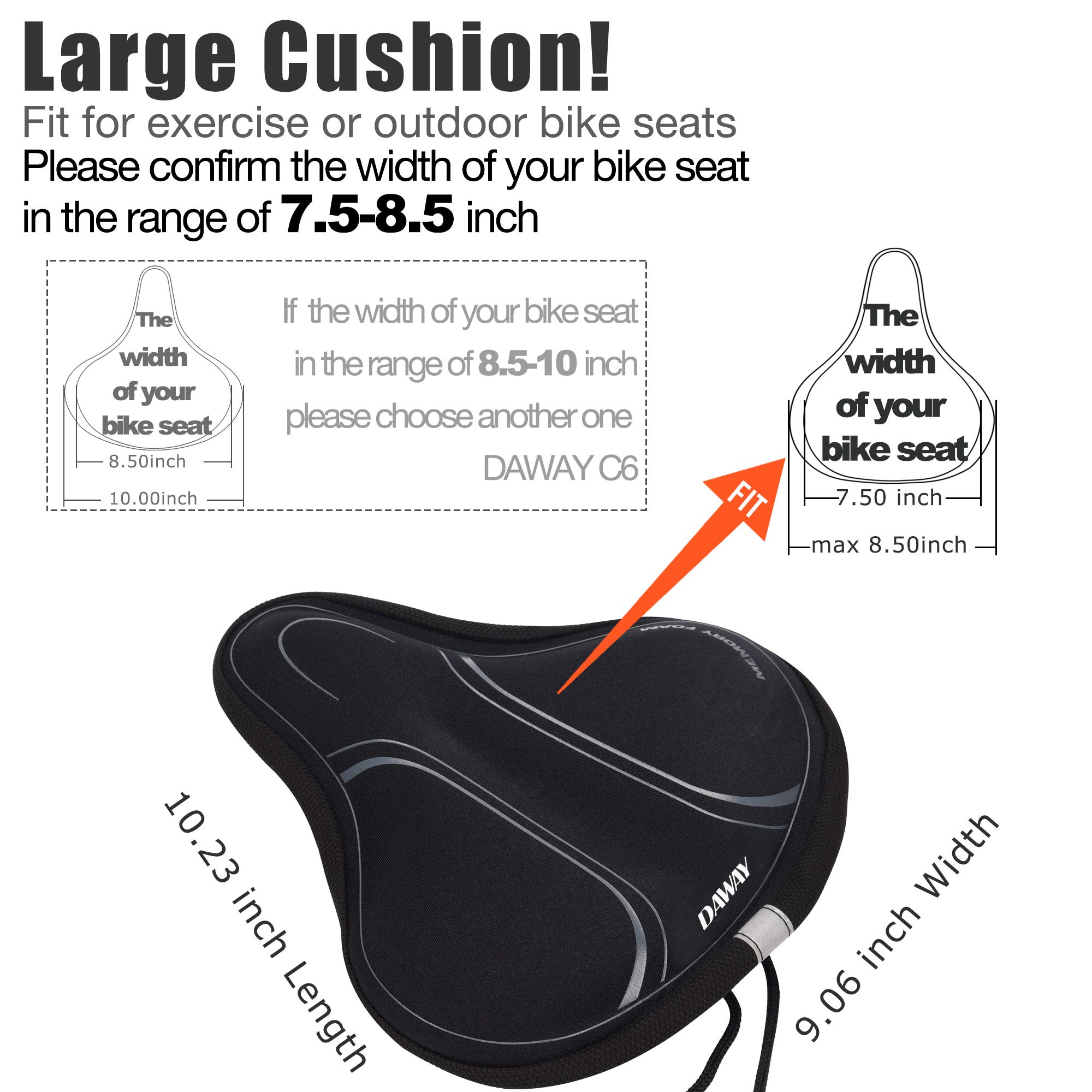 DAWAY Memory Foam Bike Seat Cover - C3 Extra Soft Pad Most Comfortable Exercise Bike Saddle Cushion for Women Men, Fit for Peloton, Stationary, Indoor Bicycles, Mountain, Road Outdoor Bycicle