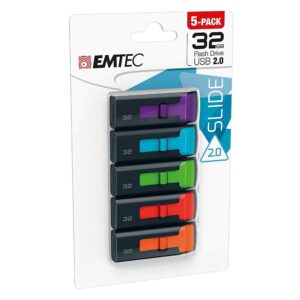 emtec c450 usb 2.0 flash drive, 32gb, assorted, pack of 5