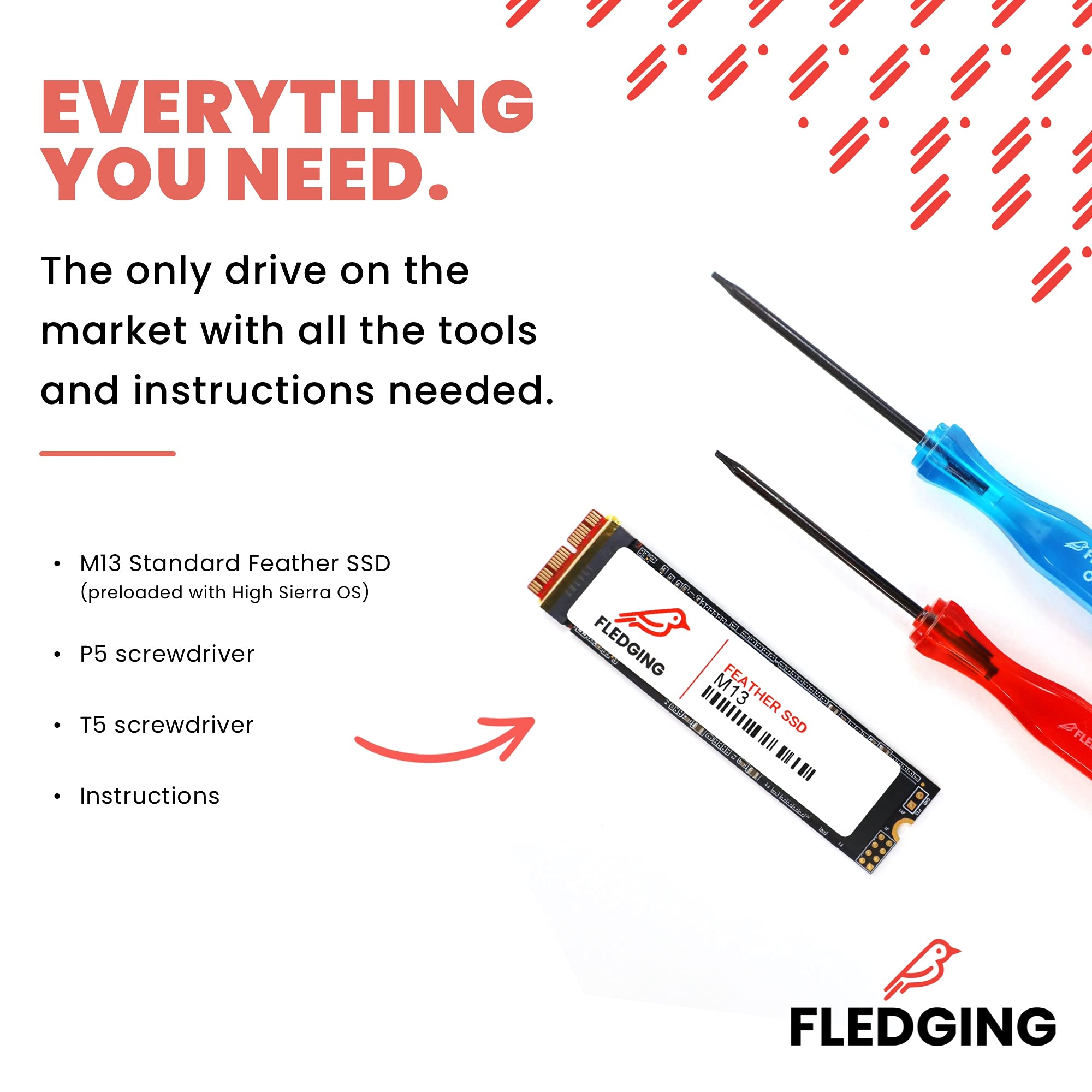 Fledging 256GB Feather M13-S PCIe NVMe Gen 3.0x4 SSD Upgrade – DIY kit & OS Included – Compatible with Apple MacBook Air (2013-2015) & Pro (2013-2016), Mac Mini (2013) & Pro (2014), iMac (2013-2019)