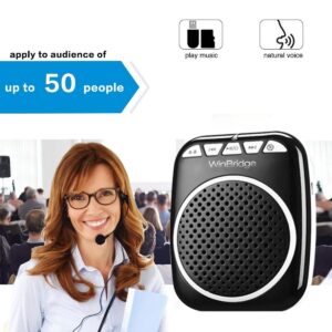 W WINBRIDGE Portable Rechargeable Mini Voice Amplifier with Wired Microphone Headset and Waistband, Support Music Play for Teachers, Singing, Coaches, Training, Presentation, Tour Guide