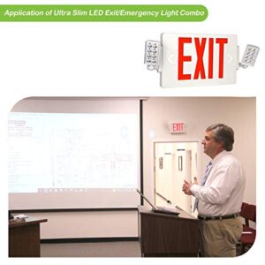 Hykolity Red Exit Sign, 120-277V Double Face LED Combo Emergency Light with Adjustable Two Head and Backup Battery, 2 Pack