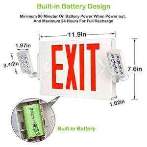 Hykolity Red Exit Sign, 120-277V Double Face LED Combo Emergency Light with Adjustable Two Head and Backup Battery, 2 Pack