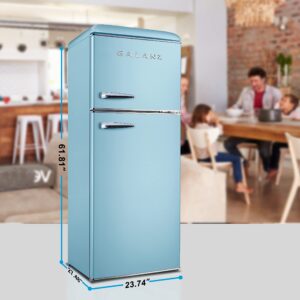 Galanz GLR10TBEEFR Retro Refrigerator with Top Freezer Frost Free, Dual Door Fridge, Adjustable Electrical Thermostat Control, 10 cu ft, Blue