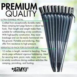 Heavy Duty Metal Sturdy Steel Tent Solid Stakes V Spikes 12" Outdoor Garden Camping Shelter Canopy Pergolas Peg Nails (10-Pack)