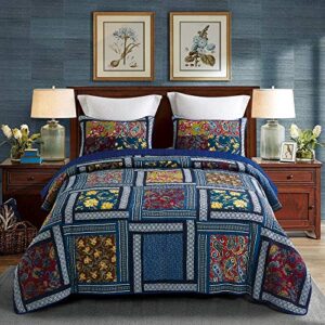 decmay quilts queen size sets - 100% cotton queen bedspreads, handmade real patchwork quilts for all season, lightweight country quilt sets with 2 pillowcase