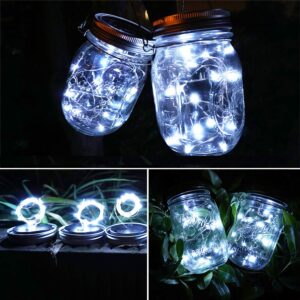 Solar Mason Jar Lights, 8 Pack 15 LED Waterproof Fairy Firefly Jar Lids String Lights with Hangers(NO Jars), Patio Yard Garden Wedding Easter Decoration - Cool White