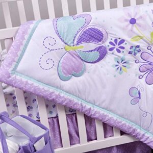 Sammy & Lou Butterfly Meadow 4-Piece Baby Nursery Crib Bedding Set for Girls, Includes Quilt, Fitted Crib Sheet, Crib Skirt, and Plush Toy