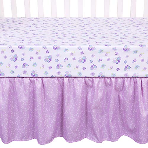 Sammy & Lou Butterfly Meadow 4-Piece Baby Nursery Crib Bedding Set for Girls, Includes Quilt, Fitted Crib Sheet, Crib Skirt, and Plush Toy