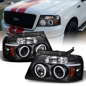 acanii - for 2004-2008 ford f150 led halo ring black housing projector headlights headlamps, driver& passenger side