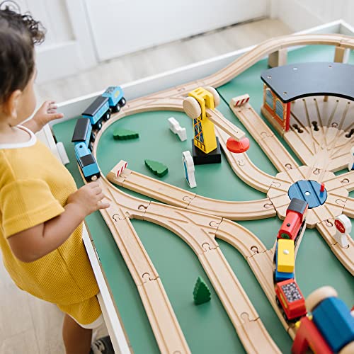 Melissa & Doug Wooden Railway Set, 130 Pieces - Wooden Train Set for Toddlers Ages 3+