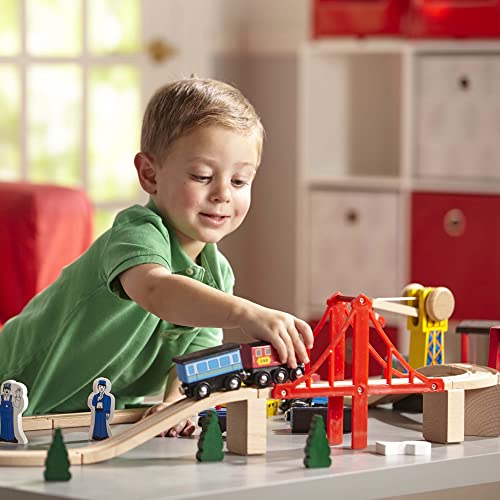 Melissa & Doug Wooden Railway Set, 130 Pieces - Wooden Train Set for Toddlers Ages 3+