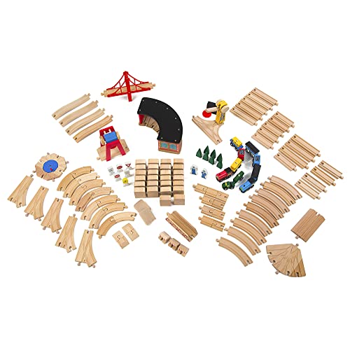 Melissa & Doug Wooden Railway Set, 130 Pieces - Wooden Train Set for Toddlers Ages 3+