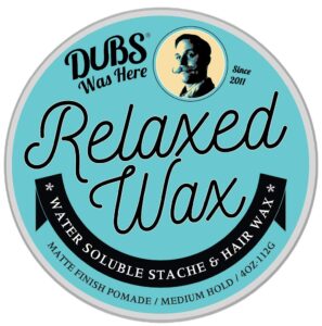 dubs was here relaxed wax, 4oz tub - water-based medium hold pomade for beard, hair & moustache with matte finish - mustache cream & hair control for men