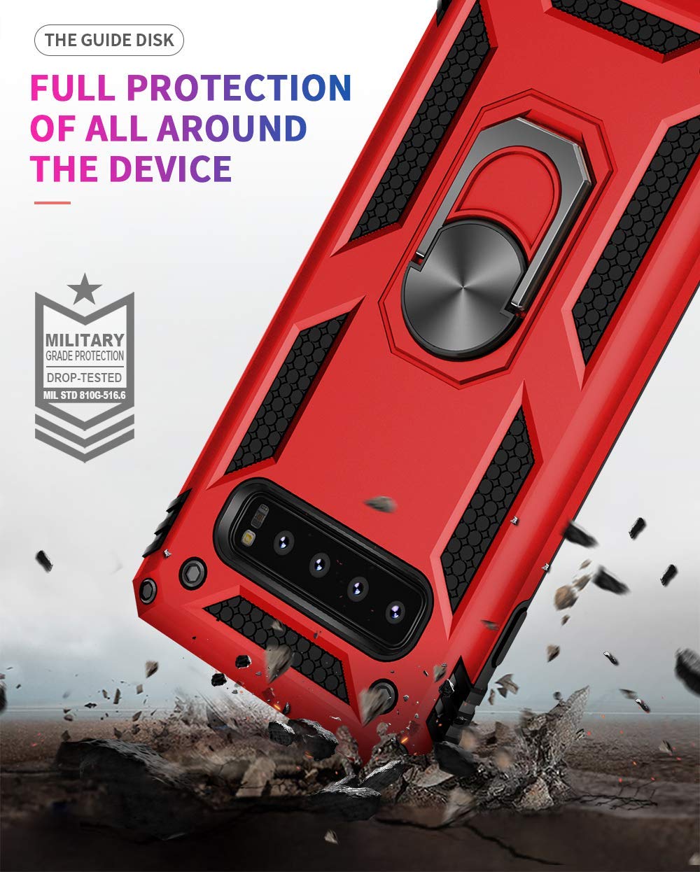 Military Grade Drop Impact for Samsung Galaxy S10 5G Case [Fit S10 5G] Metal Rotating Ring Kickstand Holder Built-in Magnetic Car Mount Armor Shockproof Case for Galaxy S10 5G Phone Case (Black)