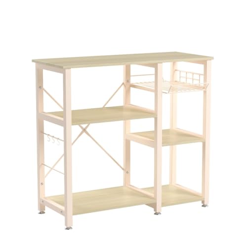 sogesfurniture 3-Tier Kitchen Baker's Rack Utility Shelf Microwave Stand with Storage and Drawer Storage Cart Workstation Shelf,White Maple BHUS-W5S-MO