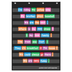eamay standard pocket charts, clear 10 pocket chart for teacher lessons in a classroom or home use – fits standard 3” sentence strips and word cards, black