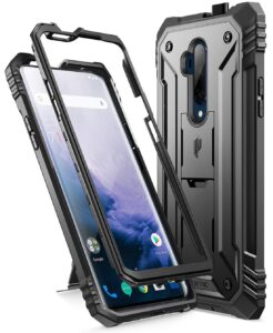 poetic revolution case for oneplus 7, [20ft mil-grade drop tested], full-body rugged dual-layer shockproof protective cover with kickstand and built-in-screen protector, black