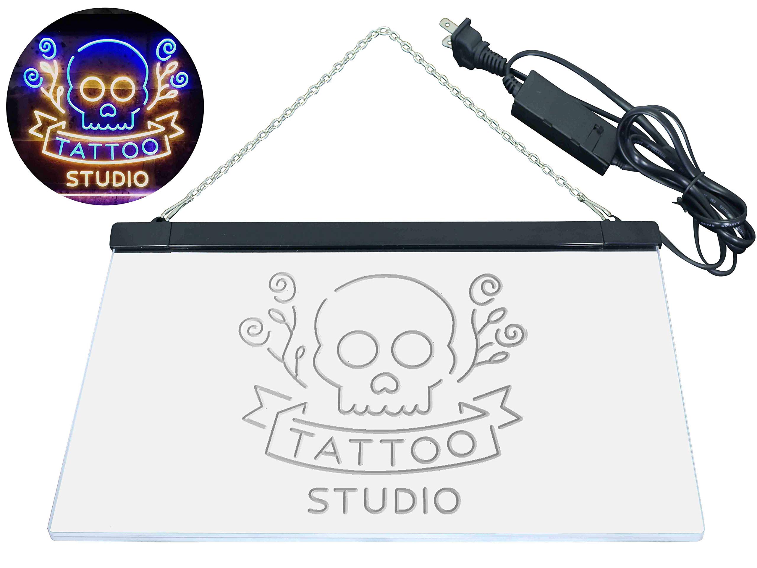 ADVPRO Tattoo Studio Skull Display Wall Décor Dual Color LED Neon Sign Blue & Yellow 12" x 8.5" st6s32-i2297-by