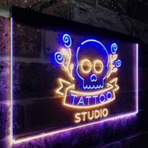 ADVPRO Tattoo Studio Skull Display Wall Décor Dual Color LED Neon Sign Blue & Yellow 12" x 8.5" st6s32-i2297-by