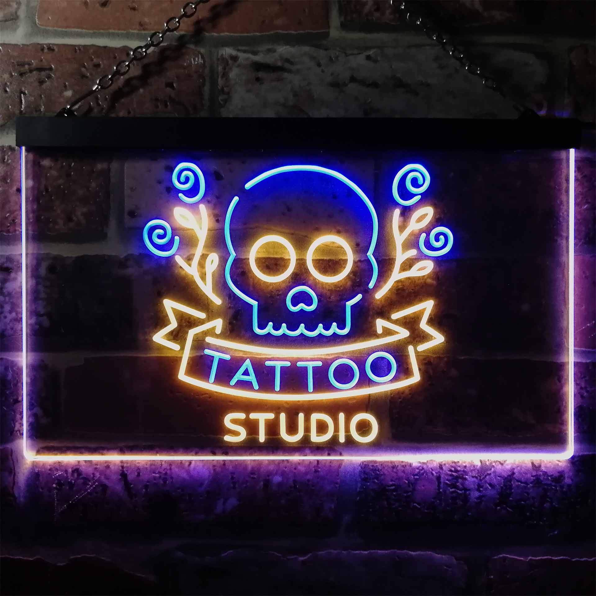 ADVPRO Tattoo Studio Skull Display Wall Décor Dual Color LED Neon Sign Blue & Yellow 12" x 8.5" st6s32-i2297-by