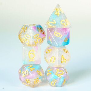 UDIXI Glitter DND Dice Set, 7-die Polyhedral Dice Iridecent Swirls Dice for Role Playing Game Dungeons and Dragons, D&D Dice, (Pink &Cyan)