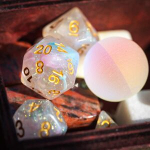 UDIXI Glitter DND Dice Set, 7-die Polyhedral Dice Iridecent Swirls Dice for Role Playing Game Dungeons and Dragons, D&D Dice, (Pink &Cyan)